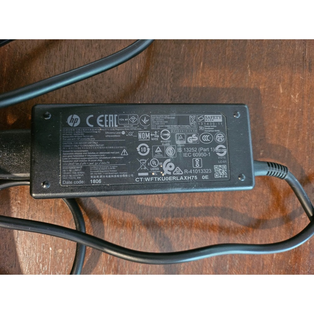 HP AC Adapter Laptop Charger 45W Black 854054-002 741727-001 HSTNN-CA40